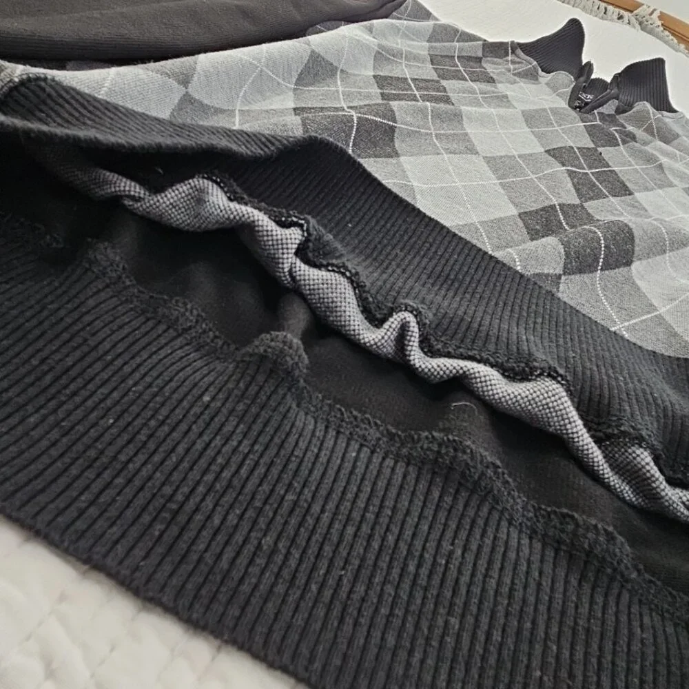 Deluxe Homme 1/4 Zip Pullover Sweater Men's XL Black & Gray‎ Harlequin Luxury